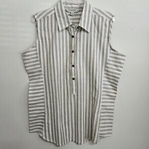Canyon Guide Outfitters Sleeveless Tan Striped Button Down Linen Look Size L